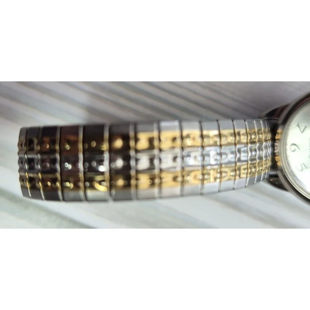 Timex Carriage Ladies Quartz Watch Cream Dial Silver & Gold  Metal Stretch Band